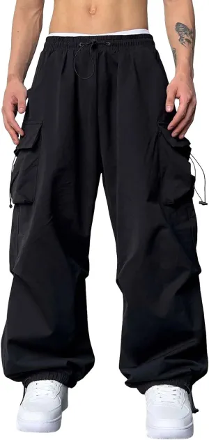 Mens Baggy Cargo Pants, Parachute Pants Causal Loose Fit Joggers, Trendy Harem Pants, Hip Hop Streetwear with Pockets