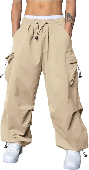 Men's Baggy Cargo Pants Trendy Casual Pants, Loose Fit Drawstring Rope Cargo Joggers with Pockets Streetwear