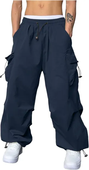 Men's Baggy Cargo Pants Trendy Casual Pants, Loose Fit Drawstring Rope Cargo Joggers with Pockets Streetwear