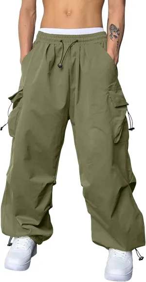 Mens Baggy Cargo Pants, Trendy Casual Sports Parachute Pant, Loose Fit Harem Joggers with Pockets for Streetwear