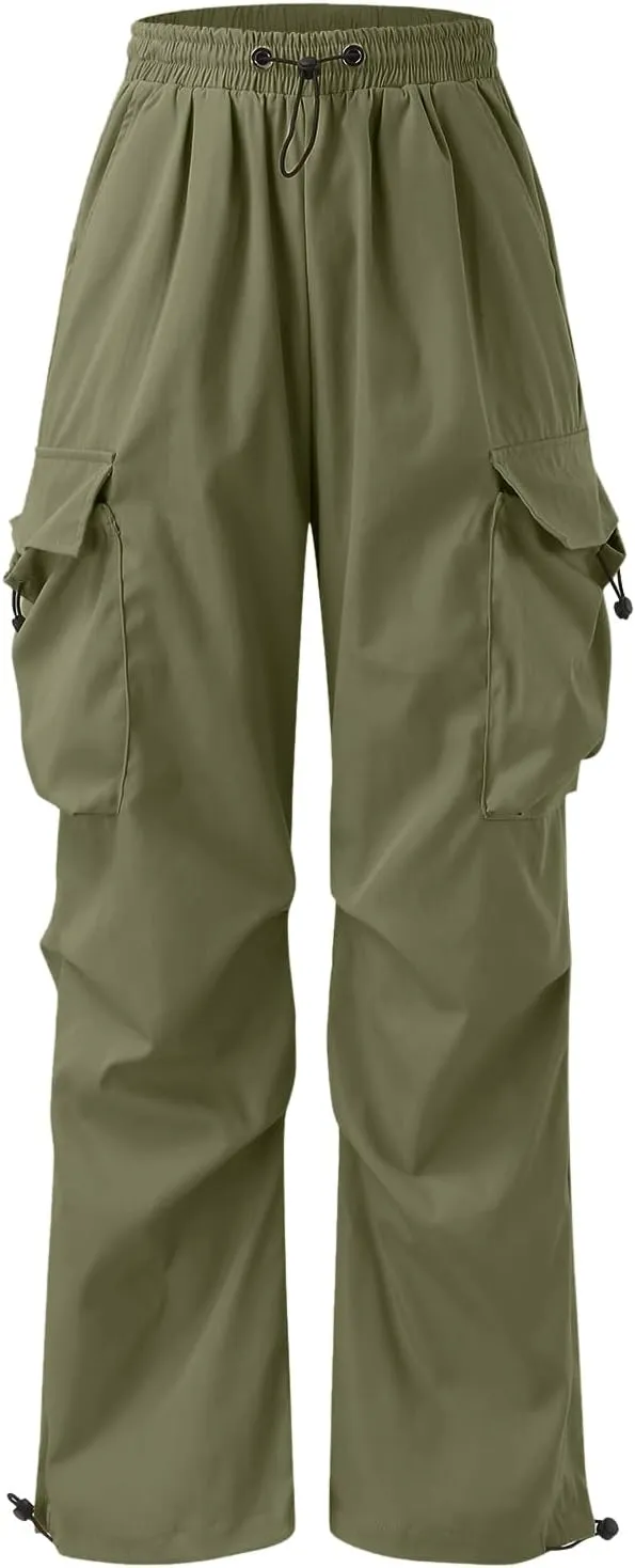 Mens Baggy Cargo Pants, Trendy Casual Sports Parachute Pant, Loose Fit Harem Joggers with Pockets for Streetwear
