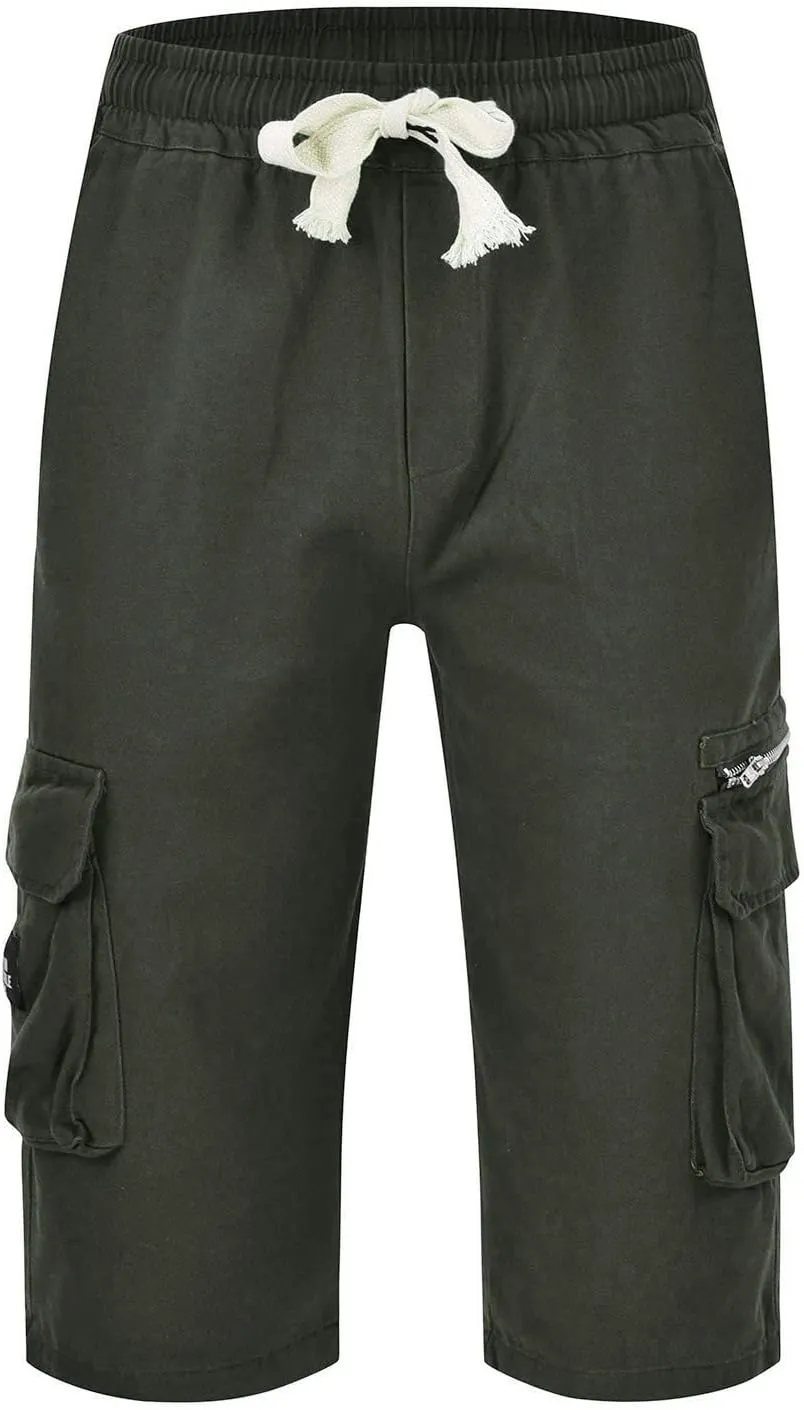 Mens Fashion Capri Cargo Pants Dressy Causal Tactical Hiking Pants Straight High Waist Loose Trendy Versatile Street Overalls