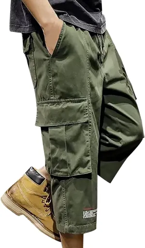 Mens Fashion Capri Cargo Pants Dressy Causal Tactical Hiking Pants Straight High Waist Loose Trendy Versatile Street Overalls