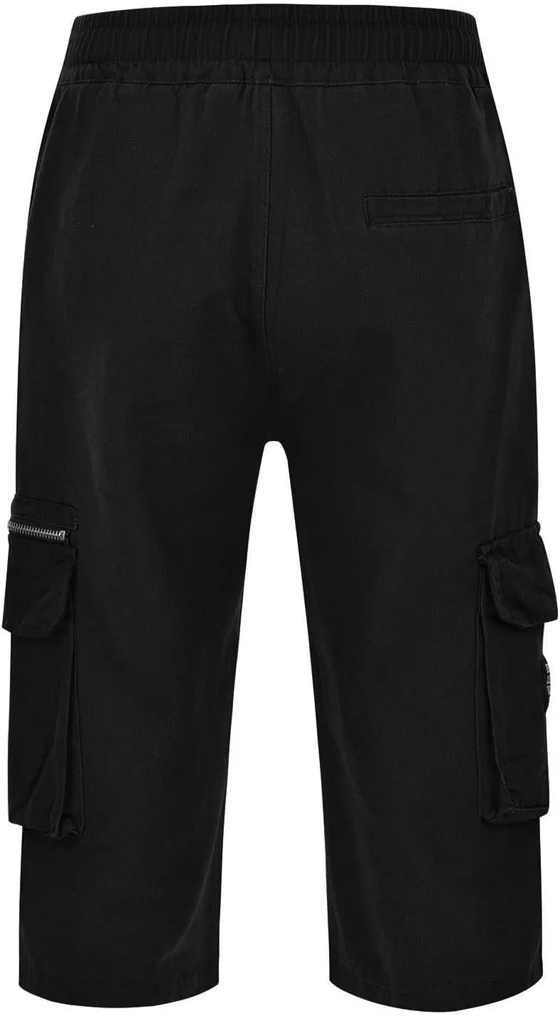 Mens Fashion Capri Cargo Pants Dressy Causal Tactical Hiking Pants Straight High Waist Loose Trendy Versatile Street Overalls