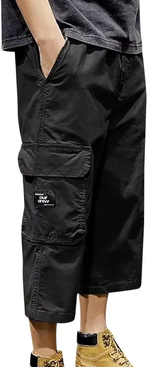Mens Fashion Capri Cargo Pants Dressy Causal Tactical Hiking Pants Straight High Waist Loose Trendy Versatile Street Overalls