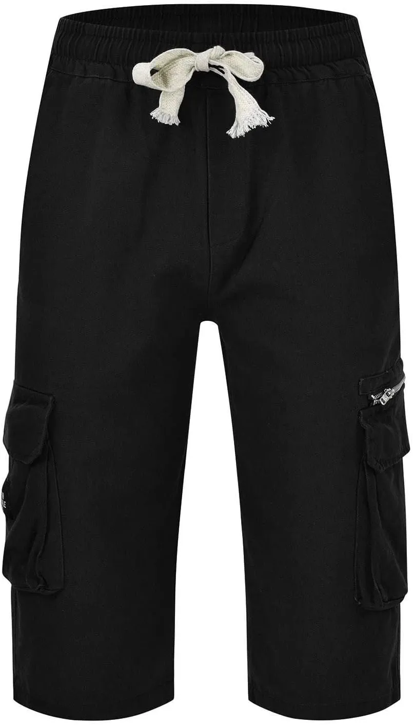 Mens Fashion Capri Cargo Pants Dressy Causal Tactical Hiking Pants Straight High Waist Loose Trendy Versatile Street Overalls