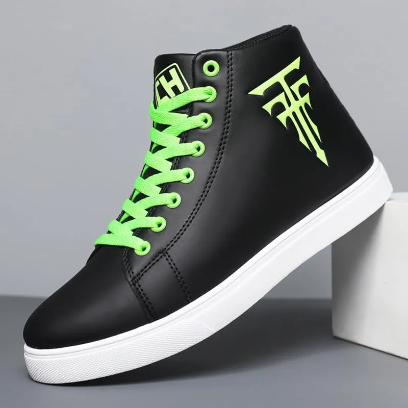 Men's Fashion High Top Sneakers - Breathable Lace-Up Slip-On Trainers,Comfortable Casual Hip Hop Shoes, PU Leather Athletic Streetwear