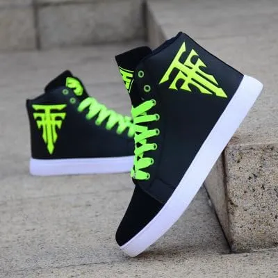 Men's Fashion High Top Sneakers - Breathable Lace-Up Slip-On Trainers,Comfortable Casual Hip Hop Shoes, PU Leather Athletic Streetwear