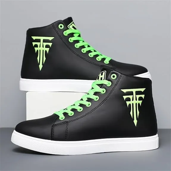 Men's Fashion High Top Sneakers - Breathable Lace-Up Slip-On Trainers,Comfortable Casual Hip Hop Shoes, PU Leather Athletic Streetwear