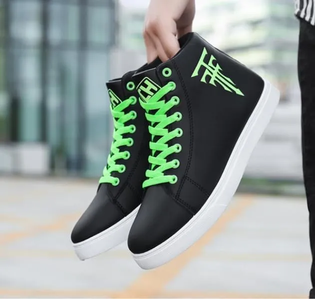 Men's Fashion High Top Sneakers - Breathable Lace-Up Slip-On Trainers,Comfortable Casual Hip Hop Shoes, PU Leather Athletic Streetwear