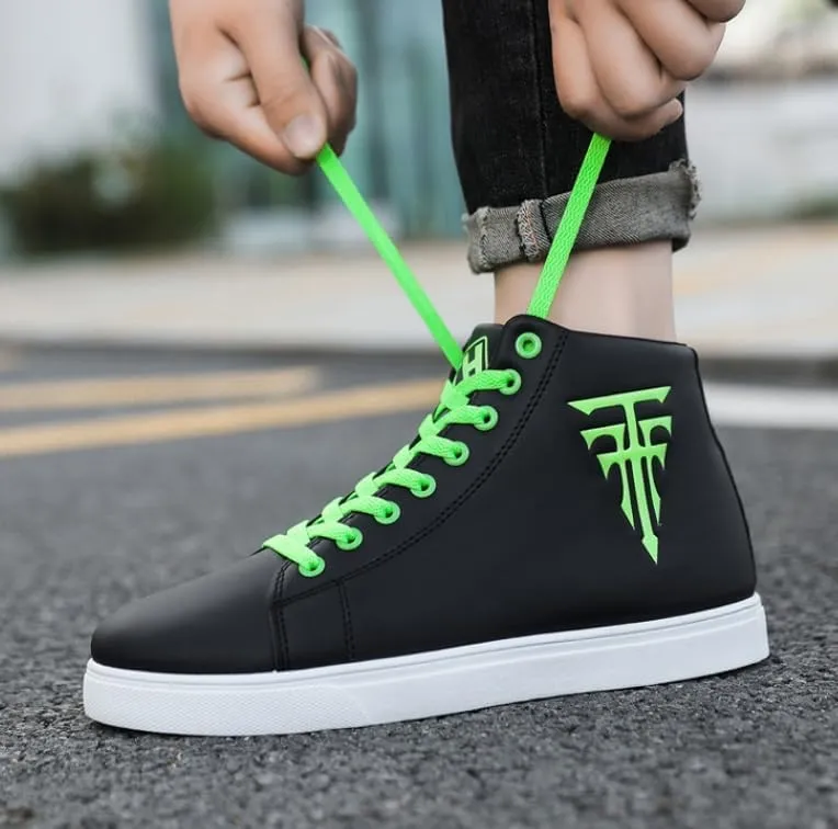Men's Fashion High Top Sneakers - Breathable Lace-Up Slip-On Trainers,Comfortable Casual Hip Hop Shoes, PU Leather Athletic Streetwear