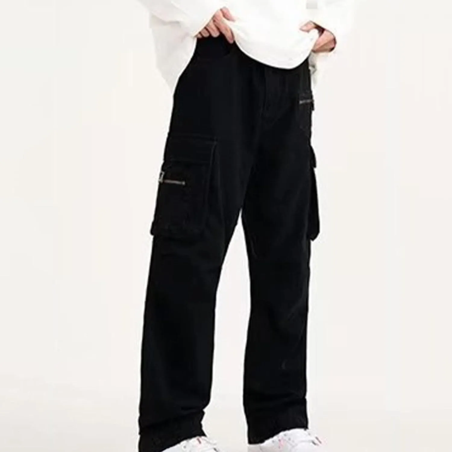 Mens Fashion Street Maxi Cargo Trousers Casual Versatile Hipster Pants Plus Size Multi Pocket Trendy Military Combat Overalls