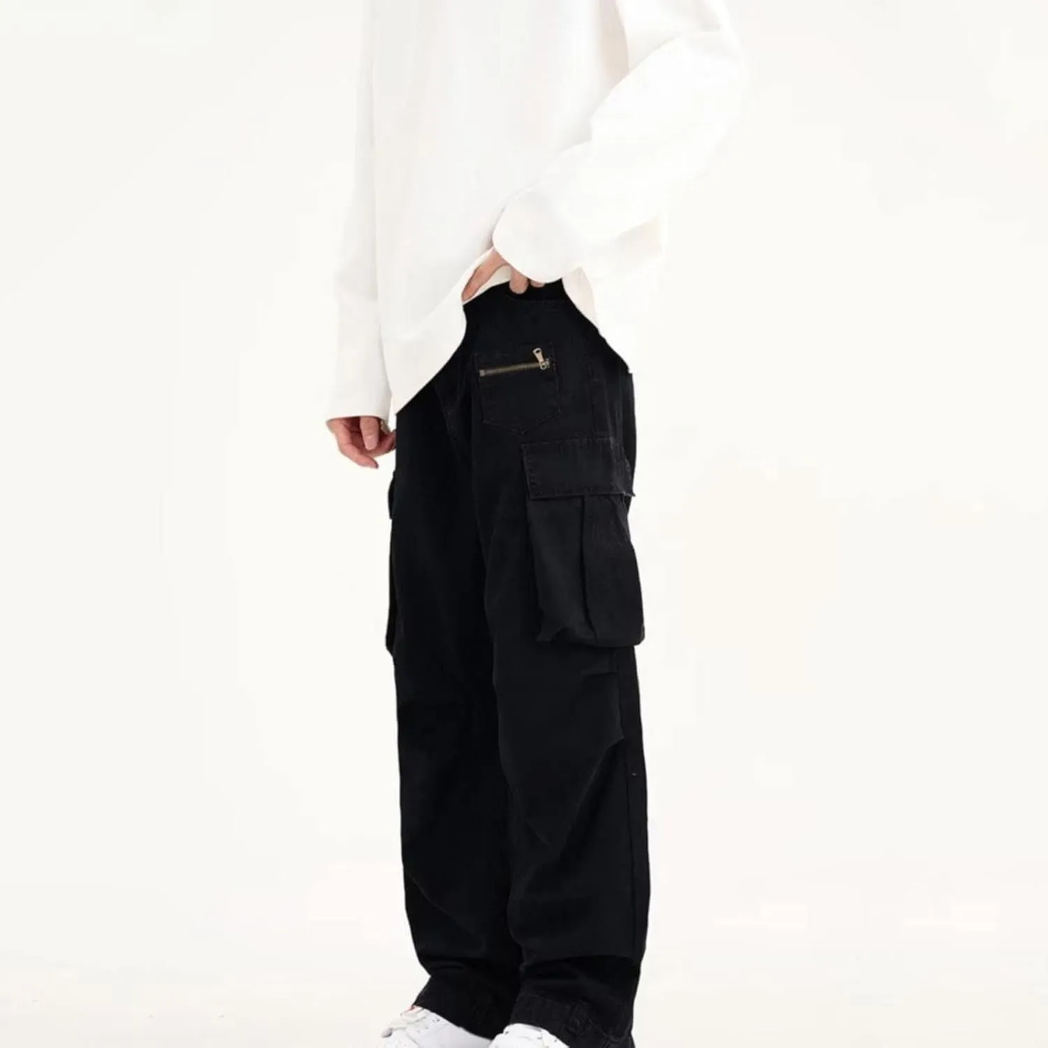 Mens Fashion Street Maxi Cargo Trousers Casual Versatile Hipster Pants Plus Size Multi Pocket Trendy Military Combat Overalls