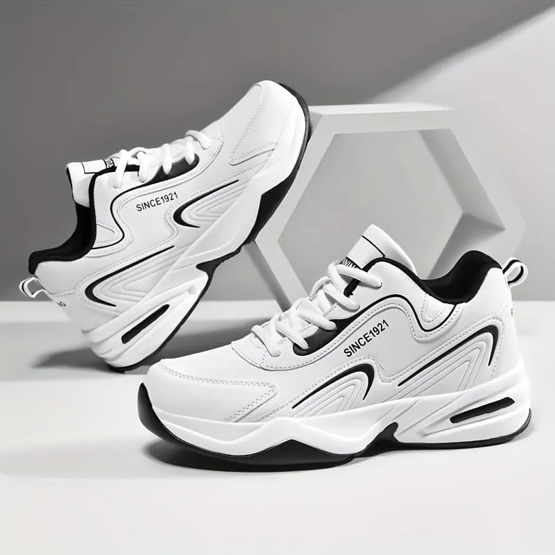 Men's Fashion Streetwear Thick-Soled Cushioned Running & Skateboarding Sneakers - Solid Color, Simple Basketball Style, Big Size Options