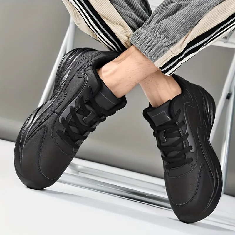 Men's Fashion Streetwear Thick-Soled Cushioned Running & Skateboarding Sneakers - Solid Color, Simple Basketball Style, Big Size Options