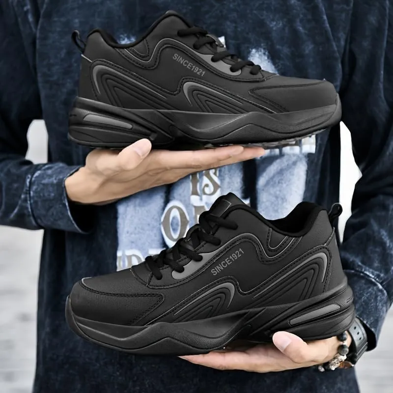 Men's Fashion Streetwear Thick-Soled Cushioned Running & Skateboarding Sneakers - Solid Color, Simple Basketball Style, Big Size Options