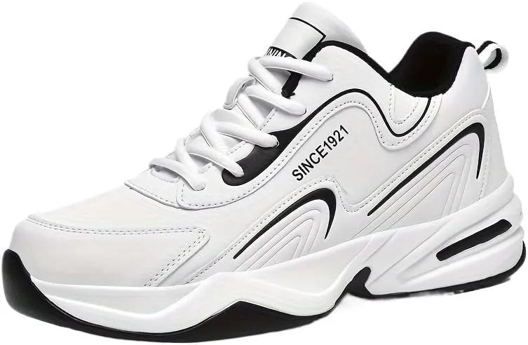 Men's Fashion Streetwear Thick-Soled Cushioned Running & Skateboarding Sneakers - Solid Color, Simple Basketball Style, Big Size Options