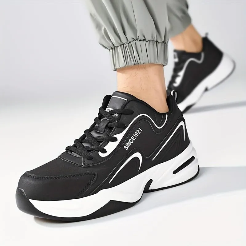 Men's Fashion Streetwear Thick-Soled Cushioned Running & Skateboarding Sneakers - Solid Color, Simple Basketball Style, Big Size Options