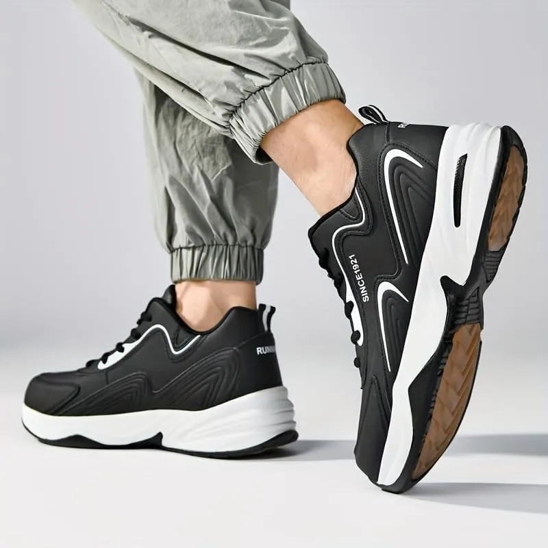 Men's Fashion Streetwear Thick-Soled Cushioned Running & Skateboarding Sneakers - Solid Color, Simple Basketball Style, Big Size Options