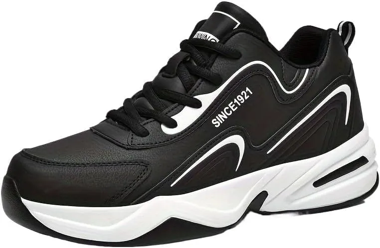 Men's Fashion Streetwear Thick-Soled Cushioned Running & Skateboarding Sneakers - Solid Color, Simple Basketball Style, Big Size Options