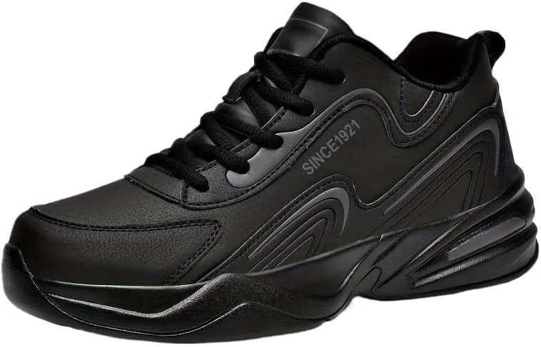 Men's Fashion Streetwear Thick-Soled Cushioned Running & Skateboarding Sneakers - Solid Color, Simple Basketball Style, Big Size Options