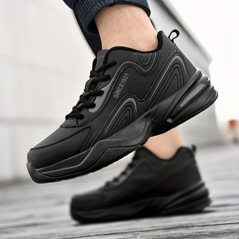 Men's Fashion Streetwear Thick-Soled Cushioned Running & Skateboarding Sneakers - Solid Color, Simple Basketball Style, Big Size Options