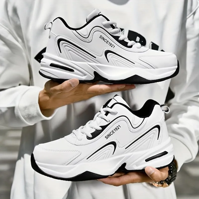 Men's Fashion Streetwear Thick-Soled Cushioned Running & Skateboarding Sneakers - Solid Color, Simple Basketball Style, Big Size Options