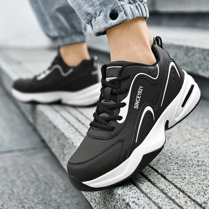 Men's Fashion Streetwear Thick-Soled Cushioned Running & Skateboarding Sneakers - Solid Color, Simple Basketball Style, Big Size Options