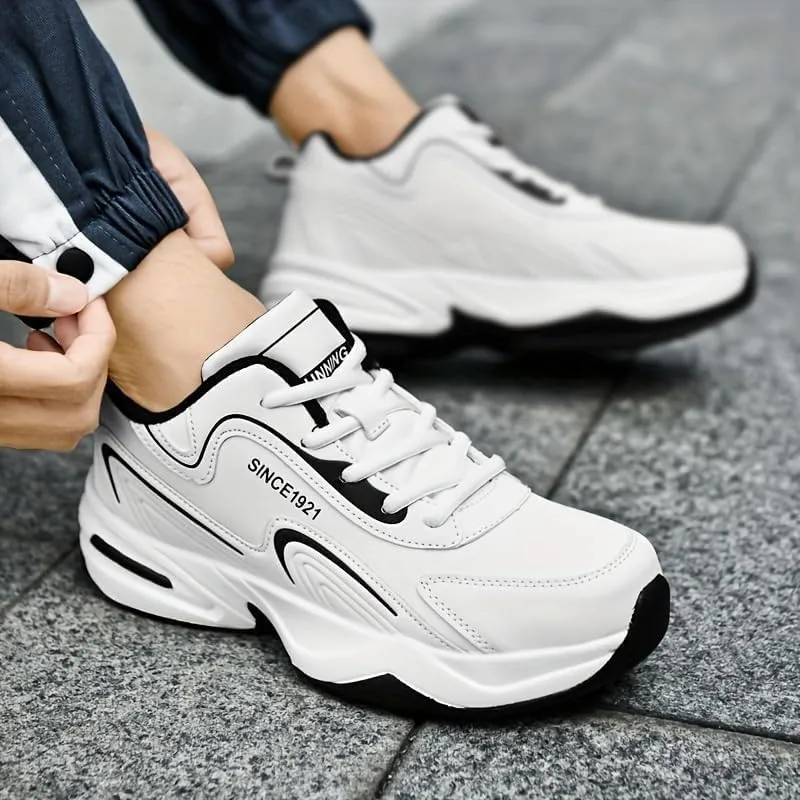 Men's Fashion Streetwear Thick-Soled Cushioned Running & Skateboarding Sneakers - Solid Color, Simple Basketball Style, Big Size Options