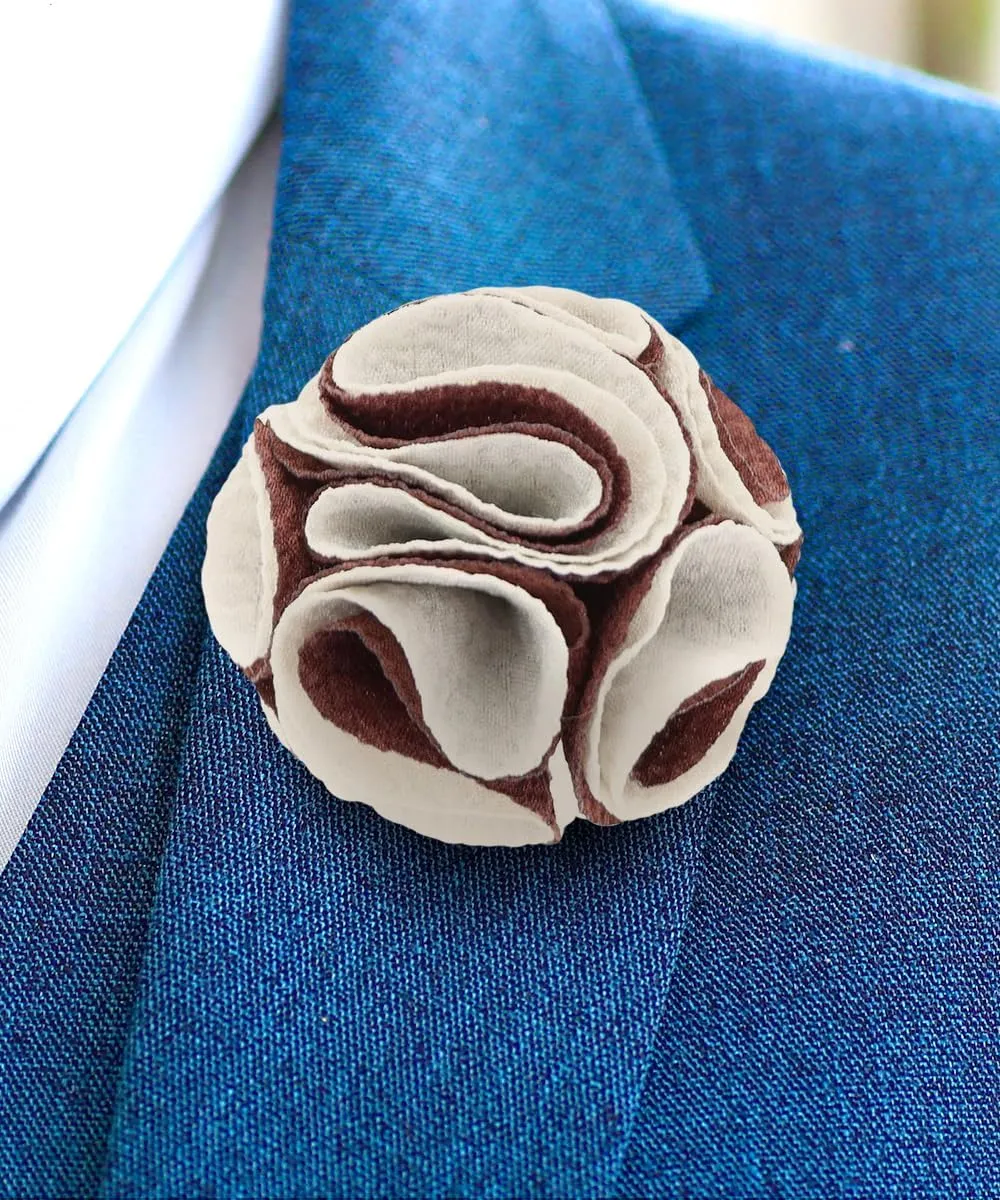 Men's Formal Two-Tone Seersucker Flower Lapel Pin - Brooch, Boutonniere for Men