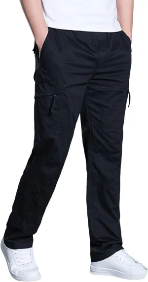 Mens Lightweight Cargo Pants Elastic Waist Straight Leg Slim Fit Chino Trousers for Men Trendy Solid Work Khaki Pant