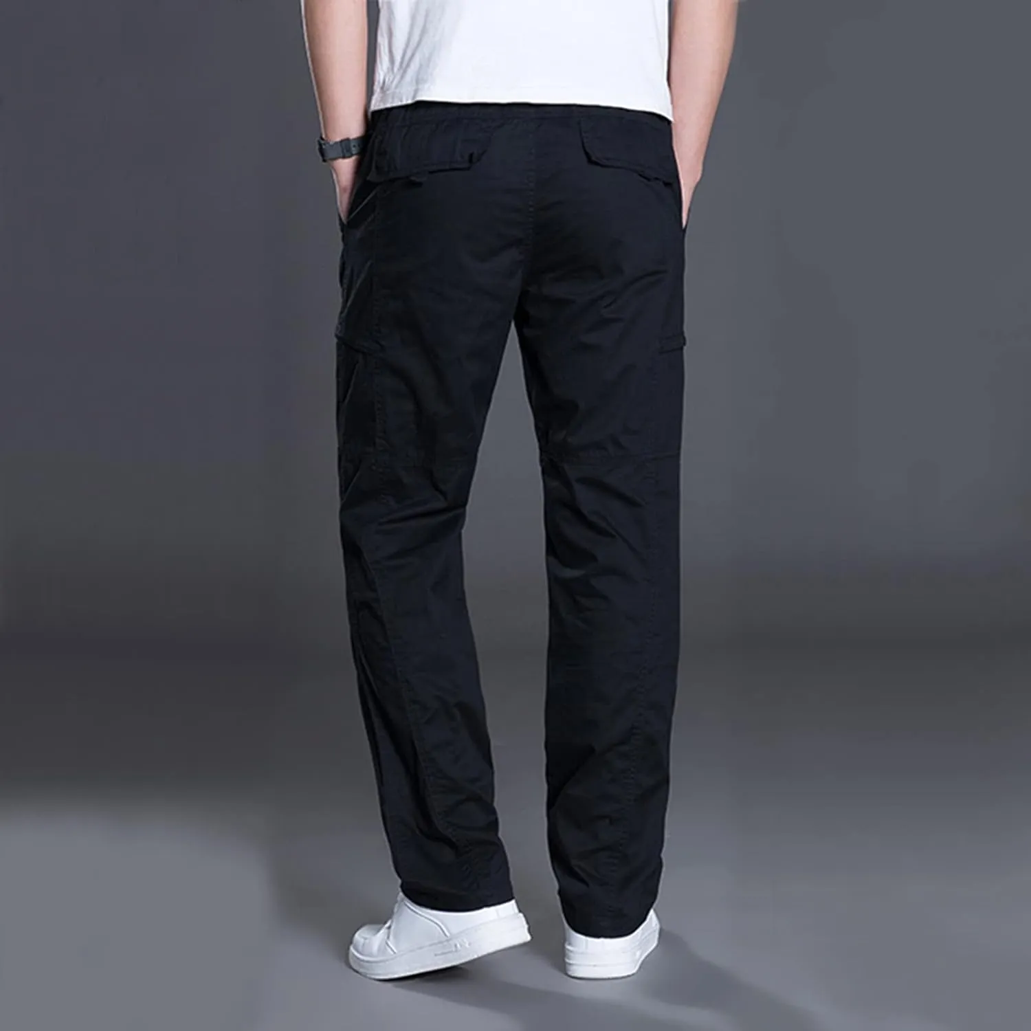 Mens Lightweight Cargo Pants Elastic Waist Straight Leg Slim Fit Chino Trousers for Men Trendy Solid Work Khaki Pant