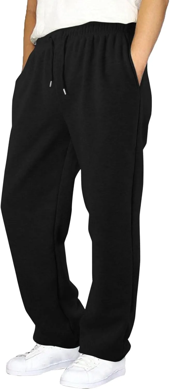 Men's Solid Color Jogger Pants Trendy Casual Straight Wide Leg Trousers Fall Winter Workout Running Sweatpants