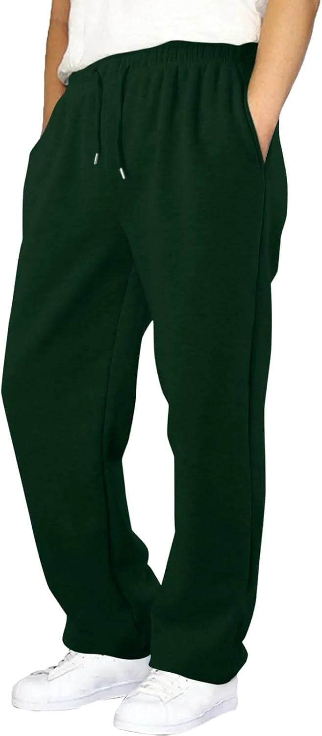 Men's Solid Color Jogger Pants Trendy Casual Straight Wide Leg Trousers Fall Winter Workout Running Sweatpants