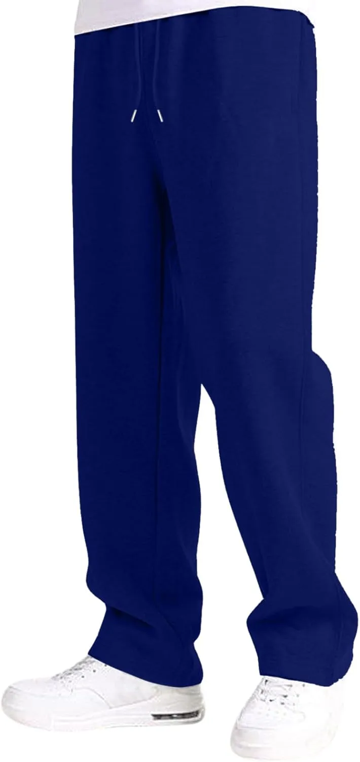 Men's Solid Color Jogger Pants Trendy Casual Straight Wide Leg Trousers Fall Winter Workout Running Sweatpants