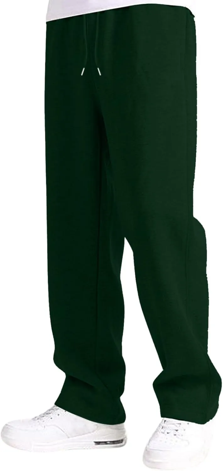 Men's Solid Color Jogger Pants Trendy Casual Straight Wide Leg Trousers Fall Winter Workout Running Sweatpants