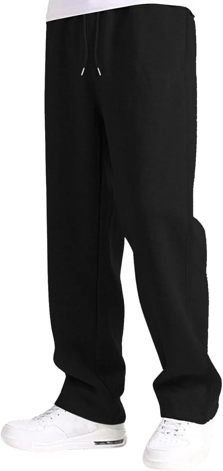 Men's Solid Color Jogger Pants Trendy Casual Straight Wide Leg Trousers Fall Winter Workout Running Sweatpants