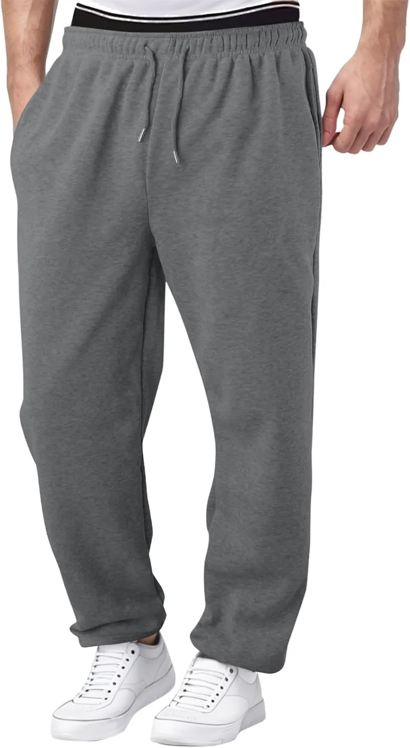 Men's Solid Color Jogger Pants Trendy Casual Straight Wide Leg Trousers Fall Winter Workout Running Sweatpants