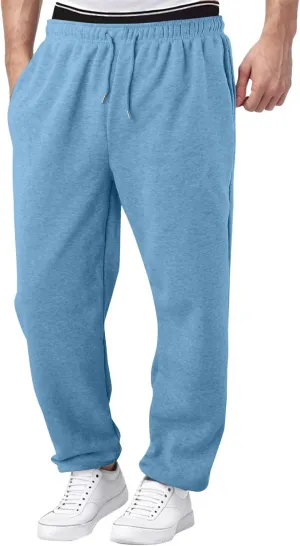 Men's Solid Color Jogger Pants Trendy Casual Straight Wide Leg Trousers Fall Winter Workout Running Sweatpants
