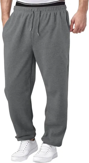 Men's Solid Color Jogger Pants Trendy Casual Straight Wide Leg Trousers Fall Winter Workout Running Sweatpants