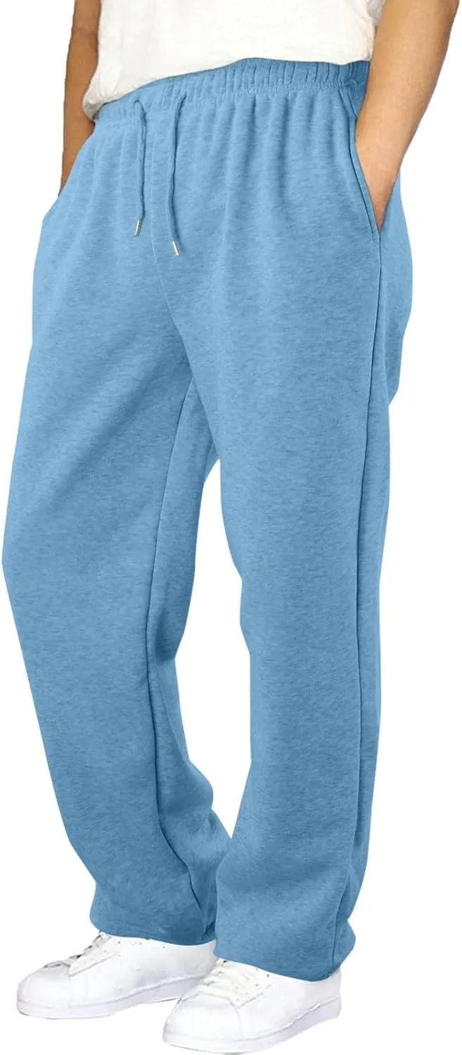 Men's Solid Color Jogger Pants Trendy Casual Straight Wide Leg Trousers Fall Winter Workout Running Sweatpants