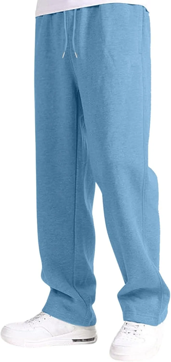 Men's Solid Color Jogger Pants Trendy Casual Straight Wide Leg Trousers Fall Winter Workout Running Sweatpants