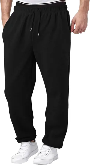 Men's Solid Color Jogger Pants Trendy Casual Straight Wide Leg Trousers Fall Winter Workout Running Sweatpants