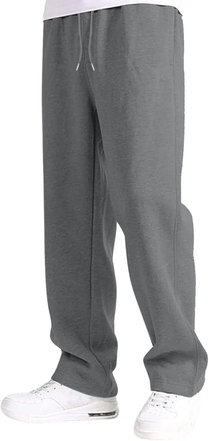 Men's Solid Color Jogger Pants Trendy Casual Straight Wide Leg Trousers Fall Winter Workout Running Sweatpants