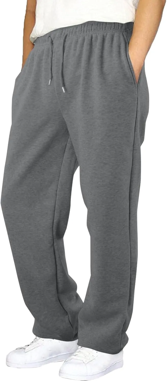 Men's Solid Color Jogger Pants Trendy Casual Straight Wide Leg Trousers Fall Winter Workout Running Sweatpants