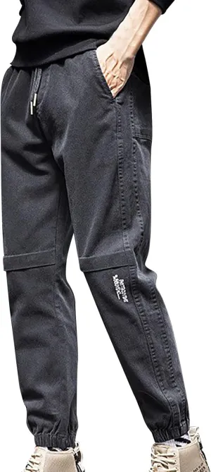 Mens Trendy Drawstring Cargo Pants Dressy Casual Outdoor Military Combat Sweatpants Lightweight Simple Solid Tapered Overalls