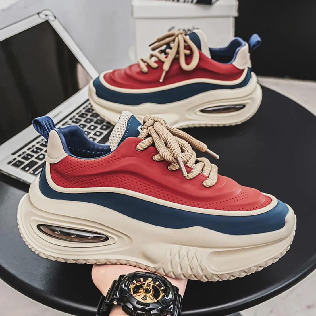 Men's Trendy Non Slip Lightweight Color-Blocked Thick Sole Sneakers Athletic Sports Walking Running Shoes
