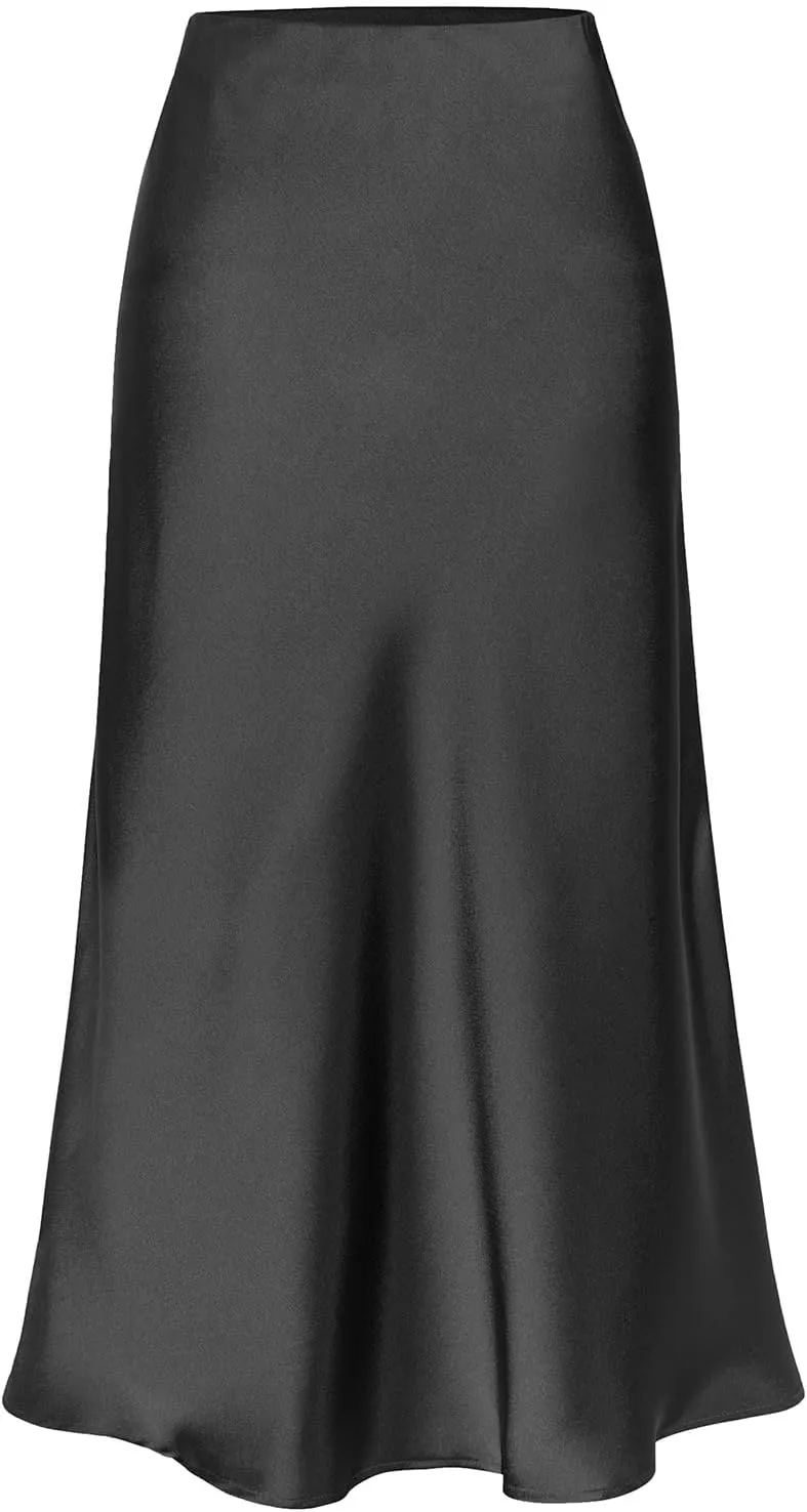 Midi Satin Skirts for Women with Slit Silk Skirts for Women High Waist Silky Side Split Party Flared Casual A Line Midi Skirt