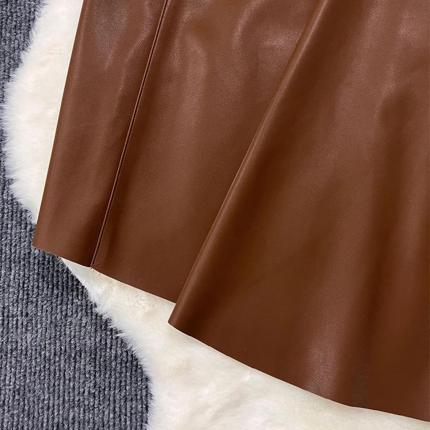 Midi Skirts for Women Trendy Lace Up Irregular Pu Leather Skirt Sexy Casual Mid Calf A-line Pleated Skirts