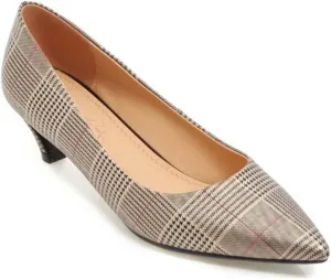 MIOKE Women's Fashion Plaid Comfort Low Kitten Heels Pumps Pointed Toe Slip On Office Party Dress Shoes